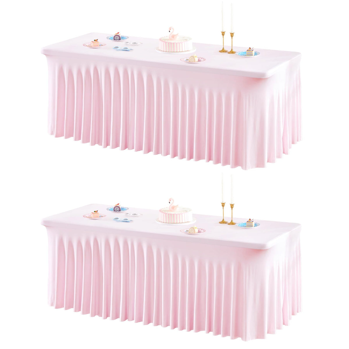 2 Packs Ivory Spandex Table Clothes for 6 Foot Rectangle Table, Spandex Table Covers 6FT Stretch Table Skirts Rectangle Tables Wrinkle Free Fitted Table Cover for Event, Wedding, Banquet & Parties