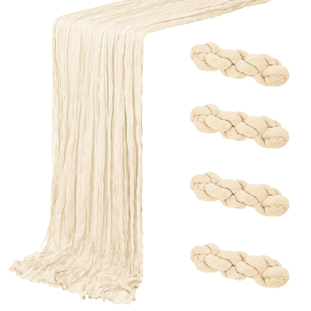 4 Pack Ivory Cheesecloth Table Runner 20 x 120 inch Gauze Table Runners 10 FT Long,Semi Sheer Cheese Cloth Fabric Table Runner Bulk for Wedding,Party,Baby Shower,Bridal Shower Decoration