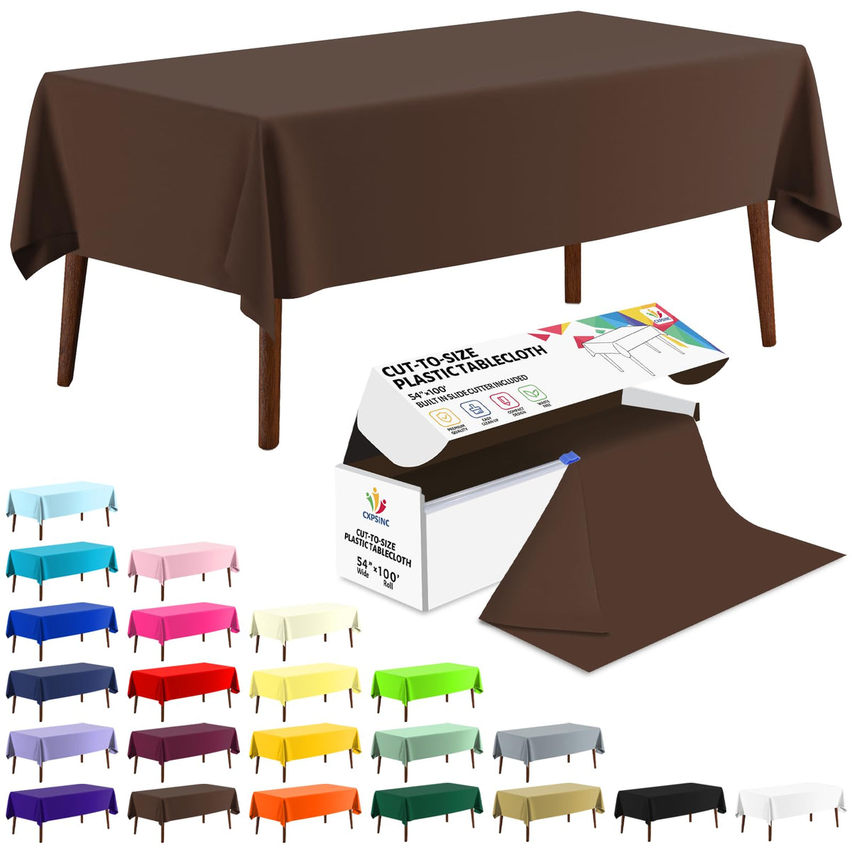 CXPSINC White Plastic Table Cloth Disposable Tablecloth Roll 54 Inch X 300 Feet Plastic Table Cover Roll with Slide Cutter for Picnics, Parties, Banquet, Birthdays, Weddings