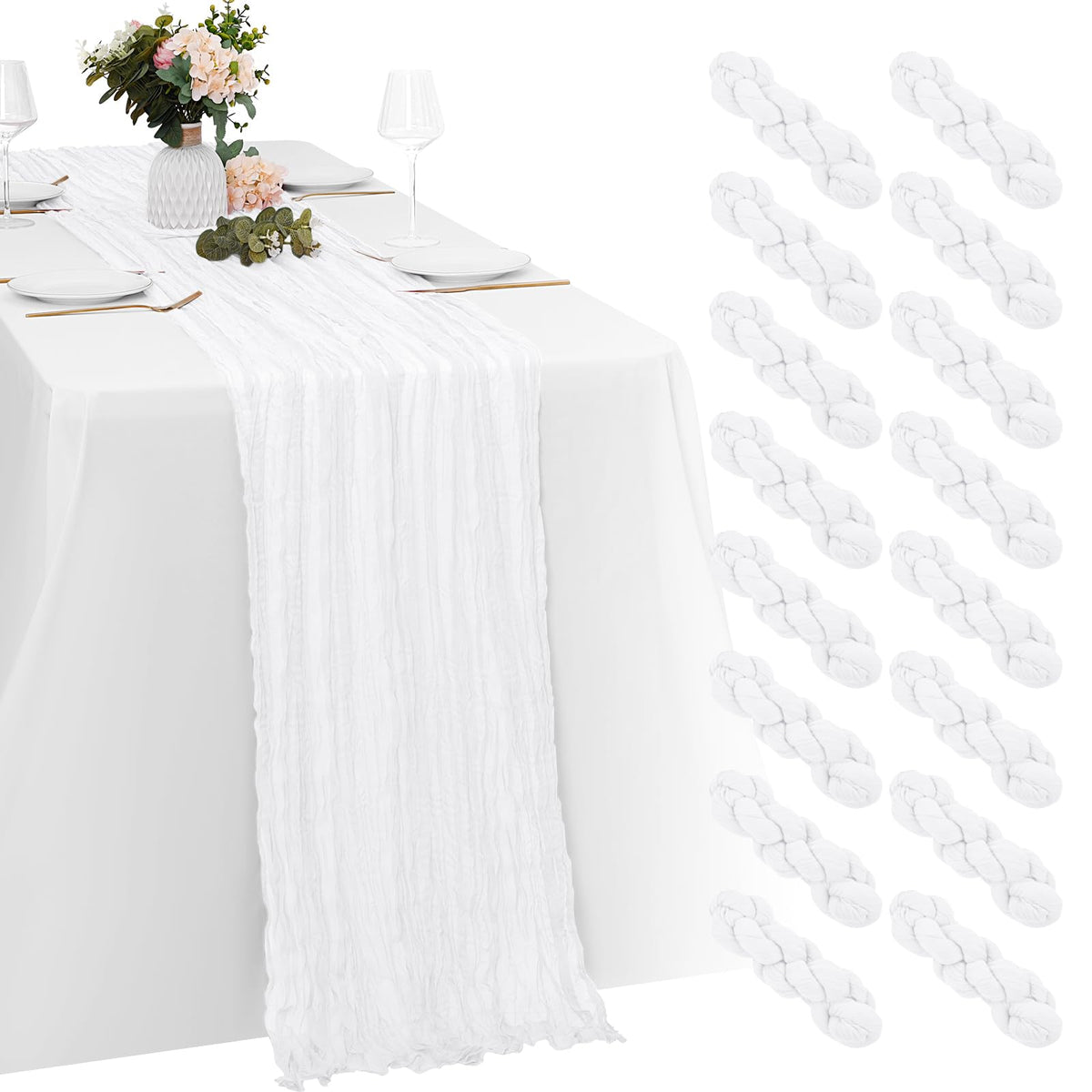 8 Pack Sage Green Cheesecloth Table Runners 20x120 Inch Gauze Table Runner Cheese Cloth 10FT Green Table Runner Rustic Sheer Runner for Wedding Baby Shower Birthday Party Table Decor