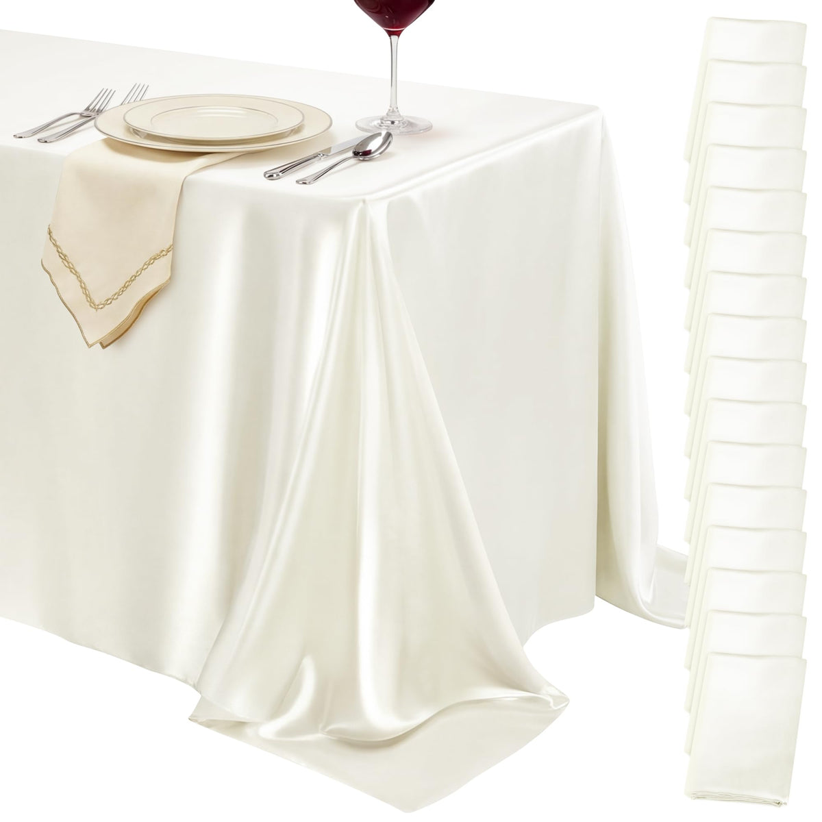 4 Pack Burgundy Satin Tablecloth 58 x 102 Inch Overlay Seamless Design