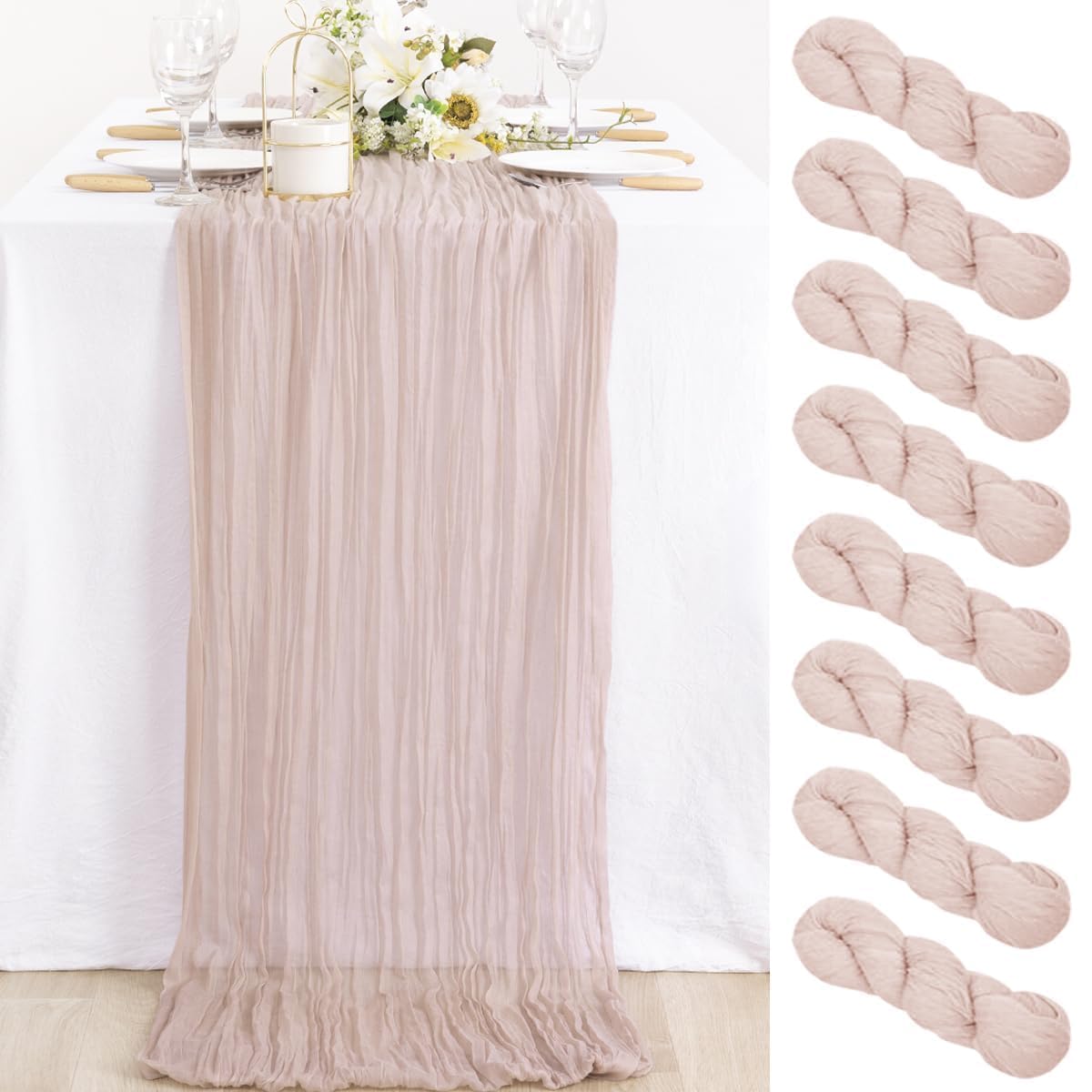 Ivory Cheesecloth Table Runner Farmhouse Fall Table Runner 10ft, 12 Pack