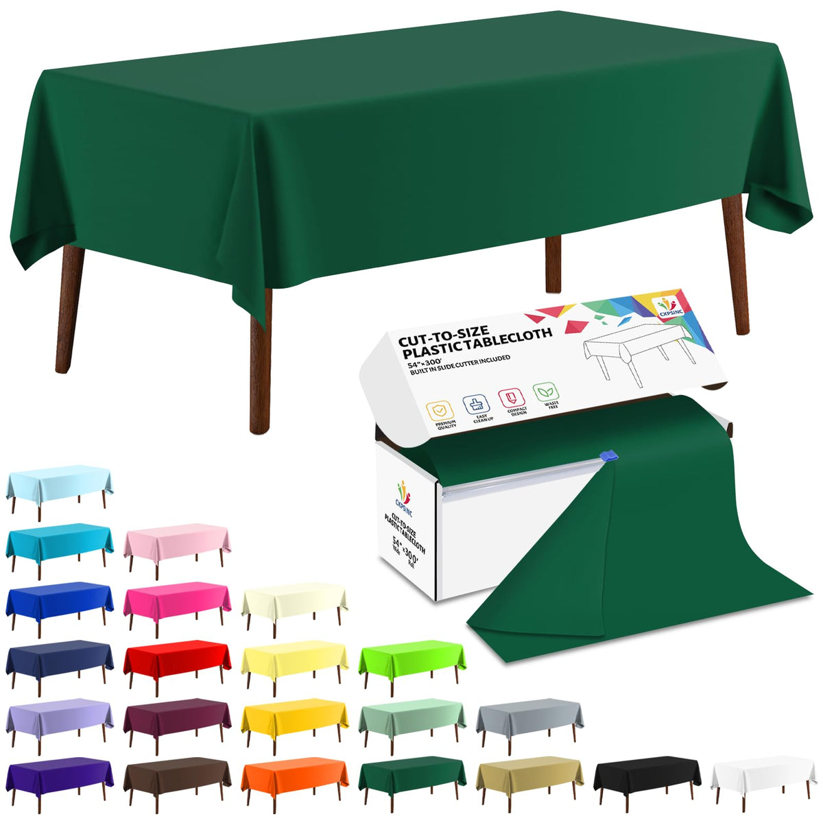 CXPSINC White Plastic Table Cloth Disposable Tablecloth Roll 54 Inch X 300 Feet Plastic Table Cover Roll with Slide Cutter for Picnics, Parties, Banquet, Birthdays, Weddings