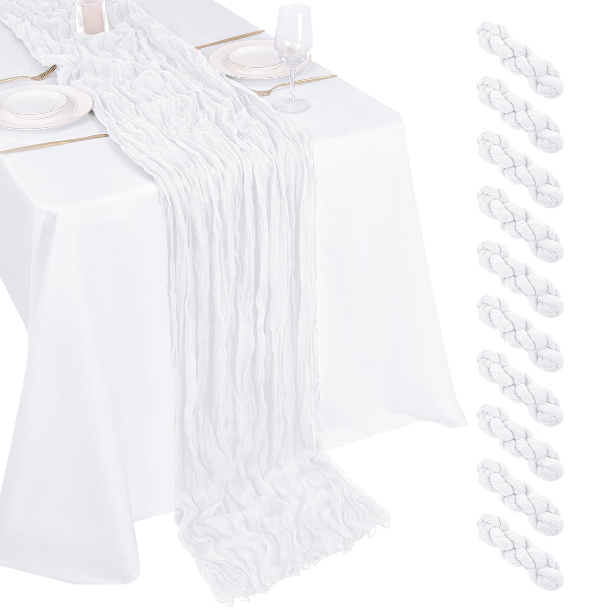 10 Pack Dusty Blue Cheesecloth Table Runner 17x108 Inch Boho Gauze Cheese Cloth Table Runners for Wedding Party Baby Shower Birthday Home Decor