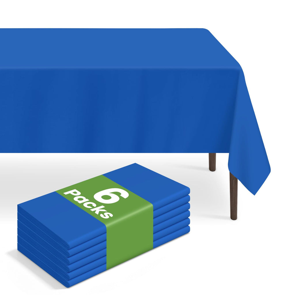 6 Pack Disposable Blue Gingham Plastic Tablecloth, 54 x 108 Inch