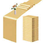10 Pack Satin Table Runner 12 x 108 Inch Long Light Gold Smooth Silk Fabric Table Runner for Birthday Parties Wedding Banquets Decorations.