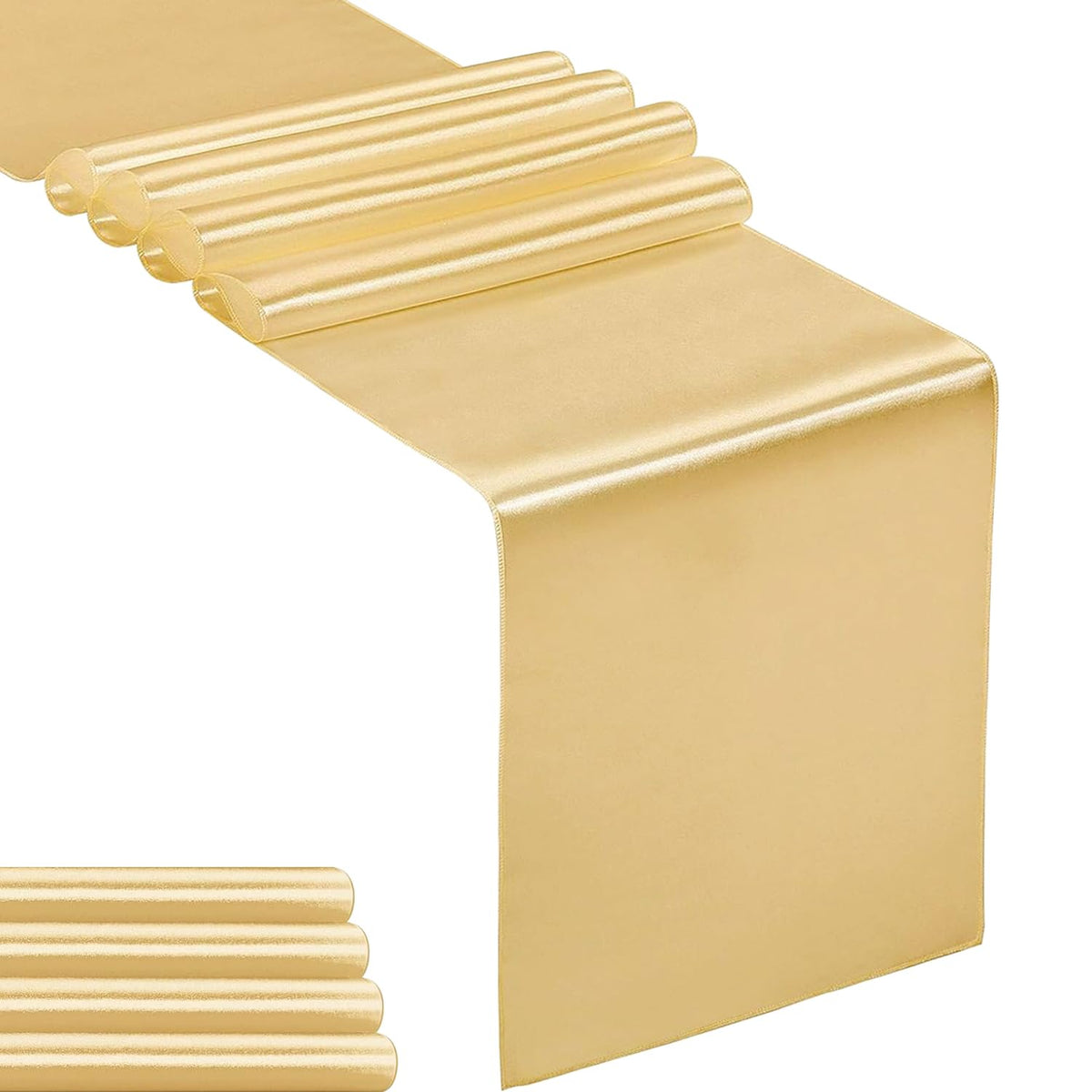 10-Pack Satin Table Runner Light Gold 12 x 108 inches Long, Table Runners for Wedding, Birthday Parties, Banquets Decorations（10 Pack, 12x108 Inch, Light Gold）