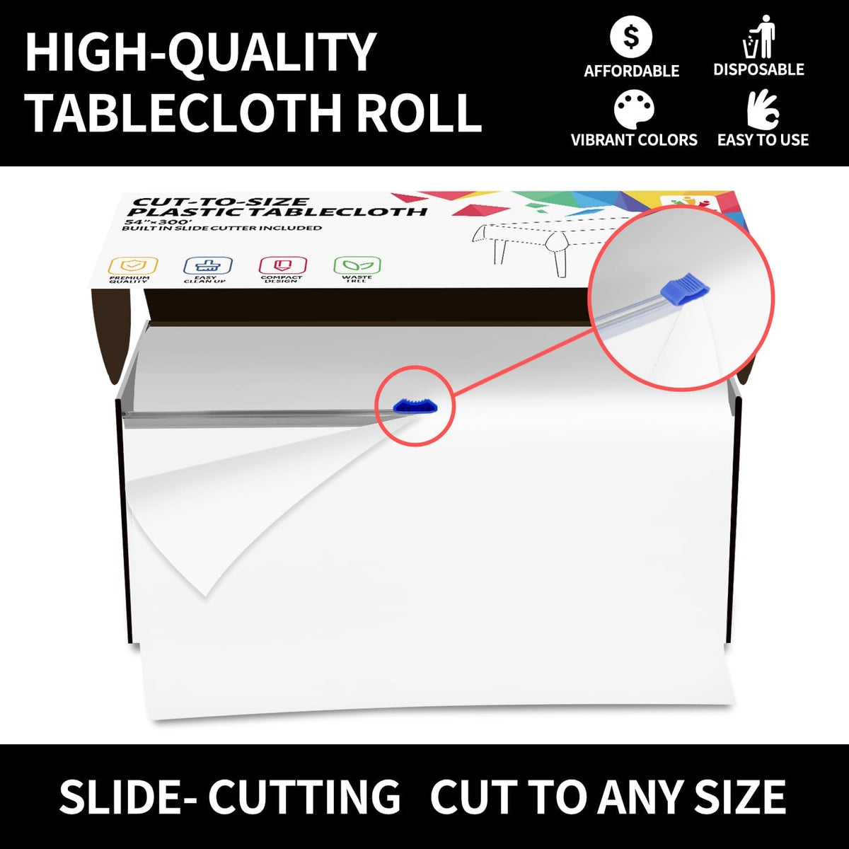 CXPSINC White Plastic Table Cloth Disposable Tablecloth Roll 54 Inch X 300 Feet Plastic Table Cover Roll with Slide Cutter for Picnics, Parties, Banquet, Birthdays, Weddings