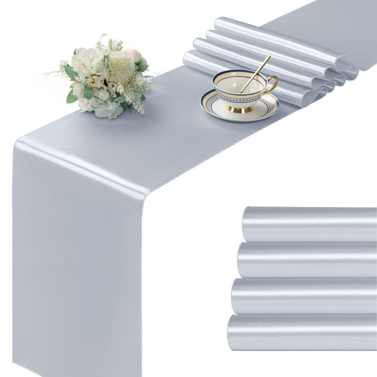 Manyshofu Silver Satin Table Runner 12x108 - 12 Pieces