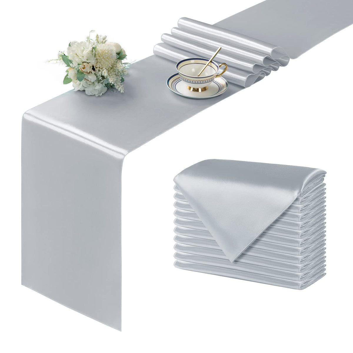 Manyshofu Silver Satin Table Runner 12x108 - 12 Pieces