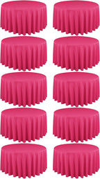 10 Packs 120 Inch Hot Pink Round Polyester Tablecloths