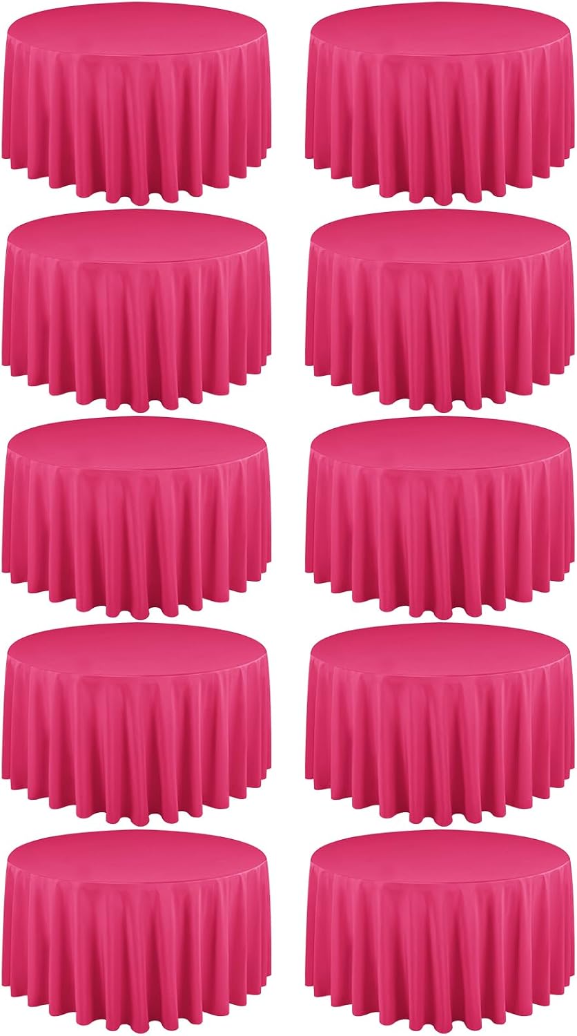 10 Packs 120 Inch Hot Pink Round Polyester Tablecloths