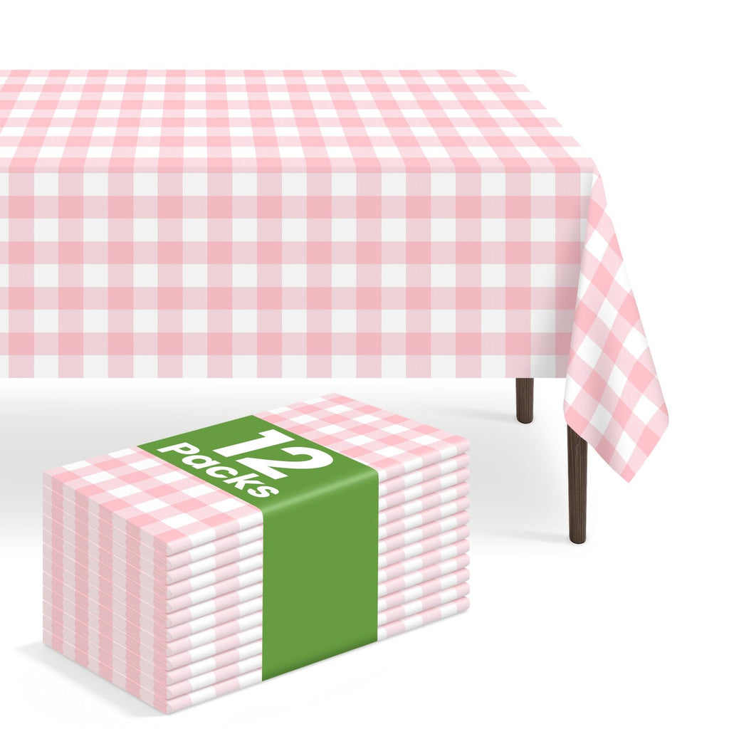 6 Pack Disposable Blue Gingham Plastic Tablecloth, 54 x 108 Inch