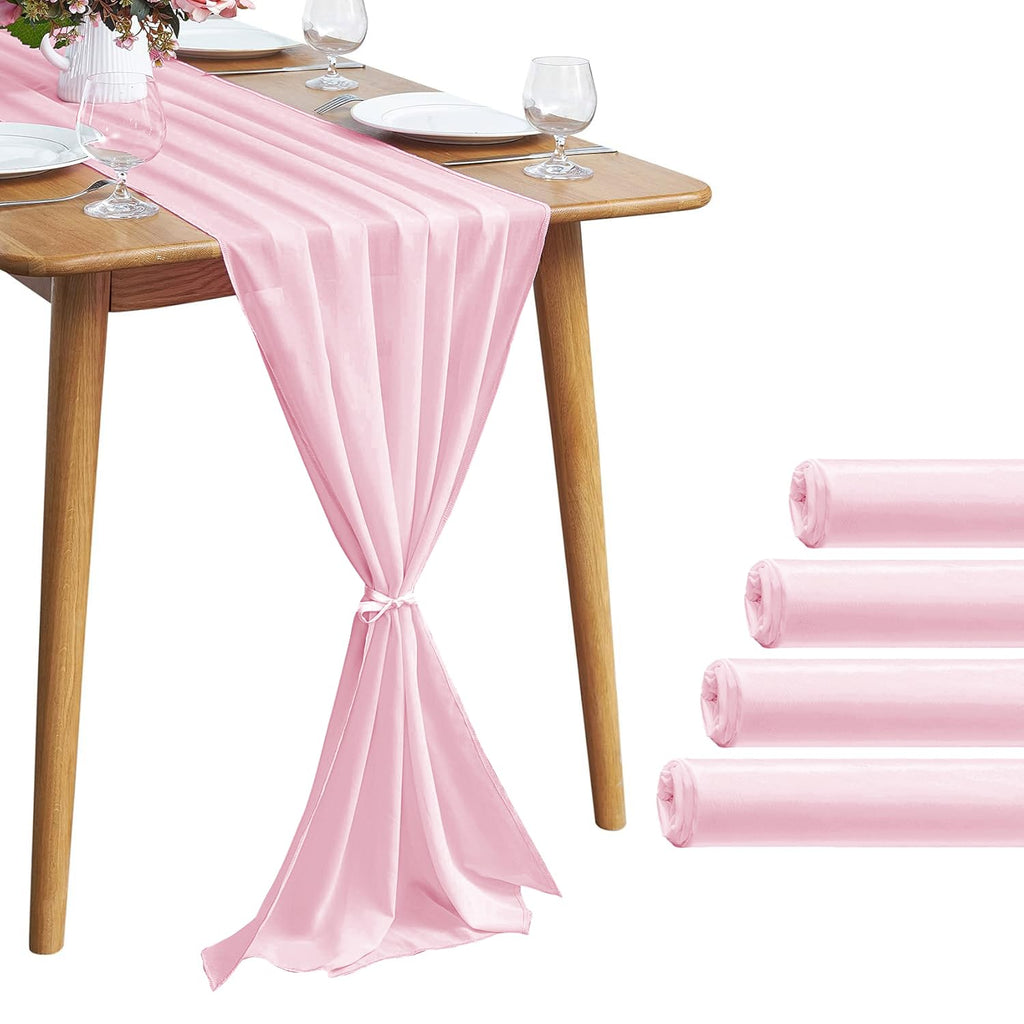 Pufogu 5 Pack 10Ft Light Yellow Chiffon Table Runner Sheer 29x120 Inch
