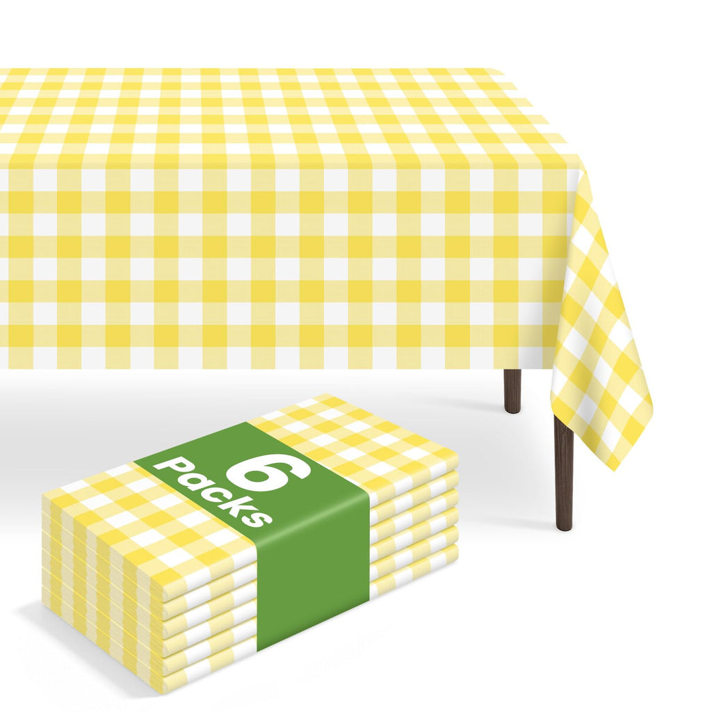 6 Pack Disposable Blue Gingham Plastic Tablecloth, 54 x 108 Inch
