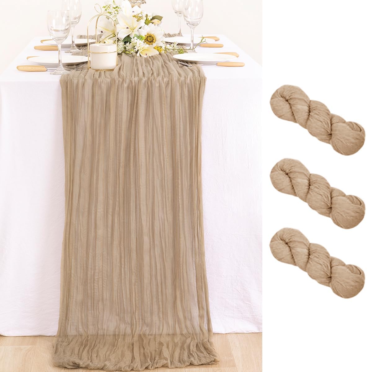 Ivory Cheesecloth Table Runner Farmhouse Fall Table Runner 10ft, 12 Pack