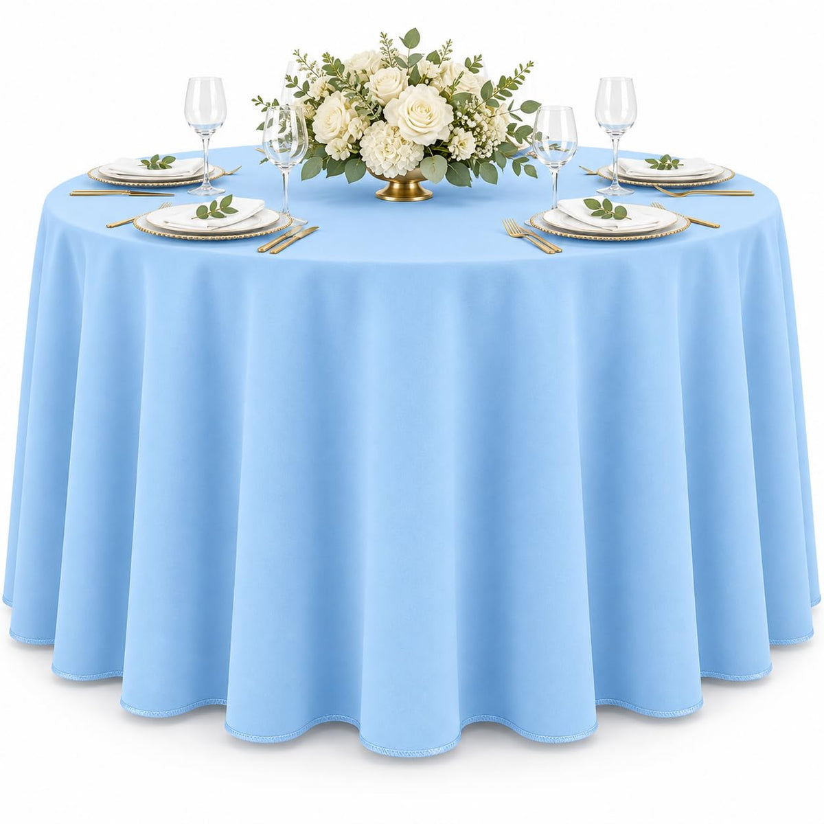 AK TRADING CO. 60 x 102-Inch Rectangular Polyester Tablecloth - Made in USA - Wrinkle-Resistant, Flame Retardant, Durable Party Table Cover, Banquet Tablecloth, Wedding Table Cover - Light Blue