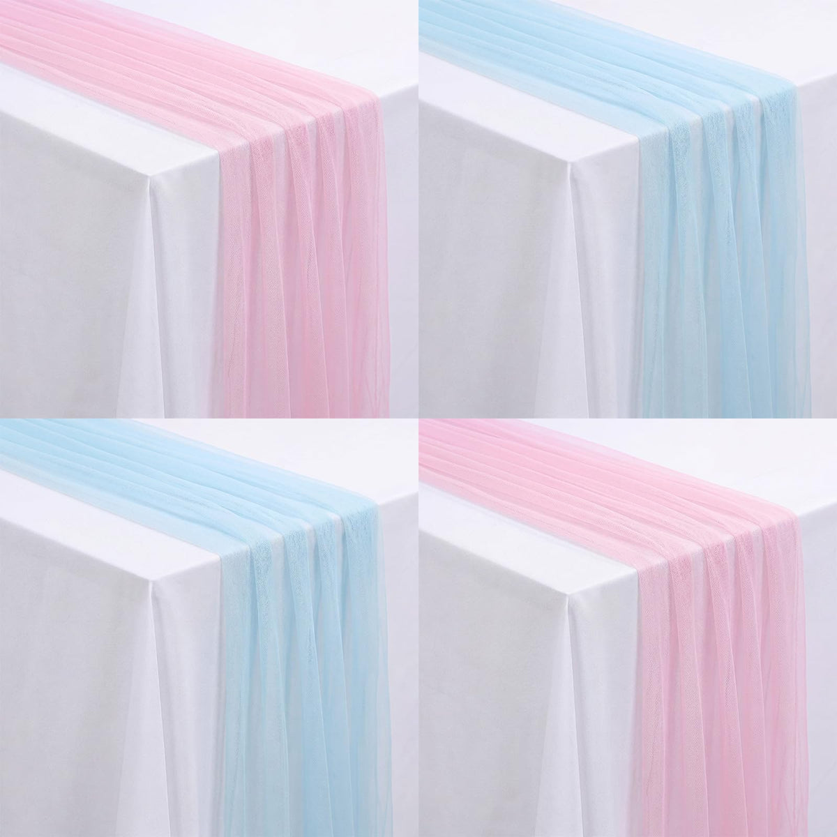 4 Pcs Pastel Colorful Tulle Table Runner Spring Summer Party