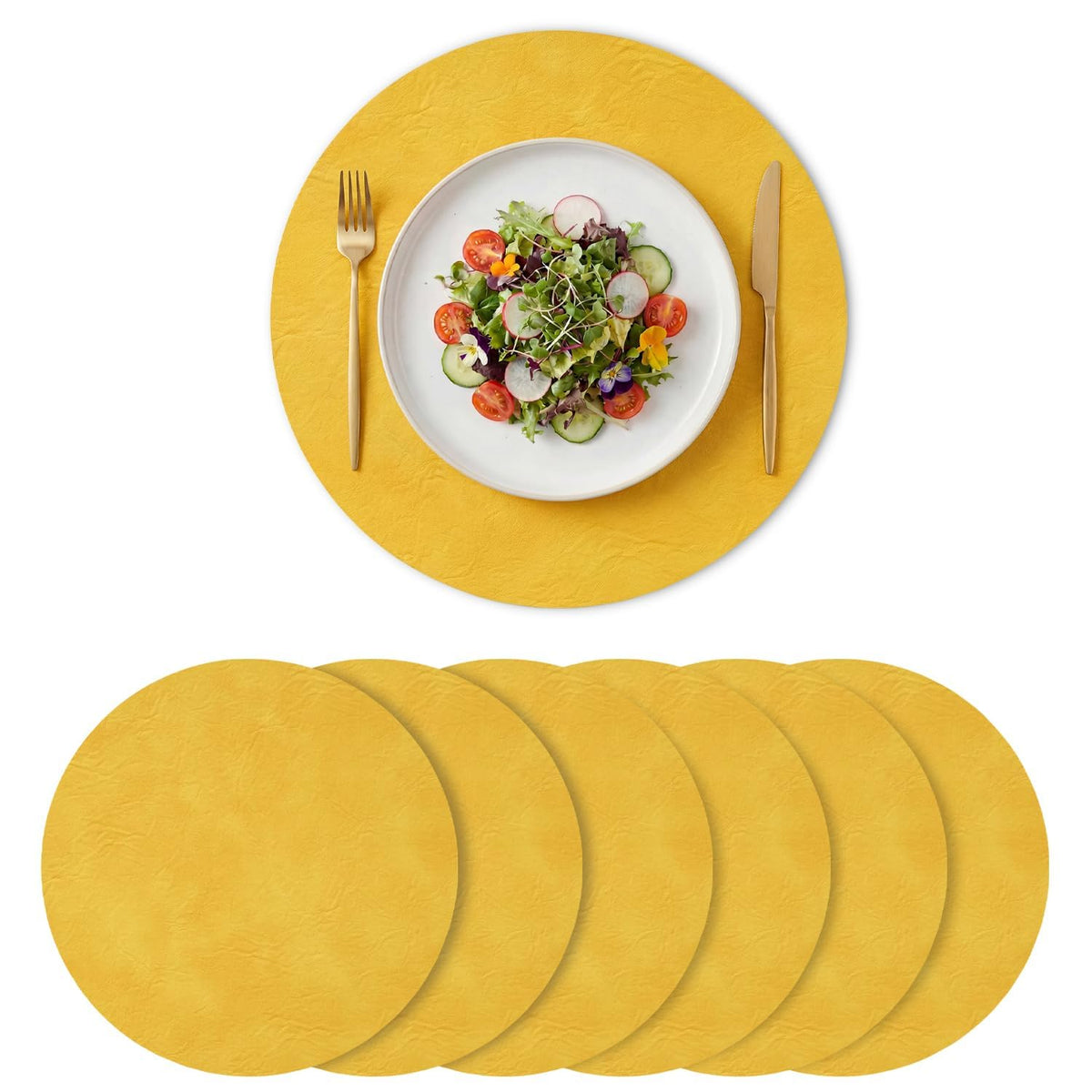 Artoid Mode Olive Green Faux Leather Placemats Set of 6, 15 Inch Waterproof Wipeable Heat Resistant Vinyl Place Mats, Reversible Table Mats for Kitchen Dining Decor