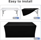 Black Rectangle Spandex Table Clothes For 6 Foot Rectangle Tables 4 Pack