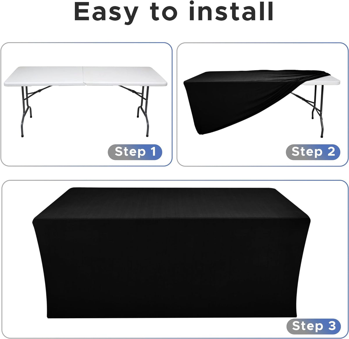 Black Rectangle Spandex Table Clothes For 6 Foot Rectangle Tables 4 Pack