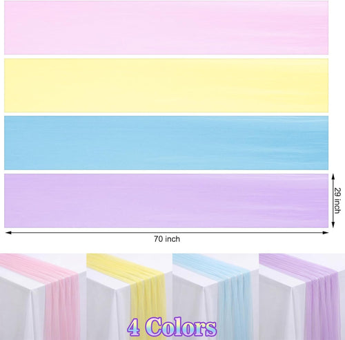 4 Pcs Pastel Colorful Tulle Table Runner Spring Summer Party