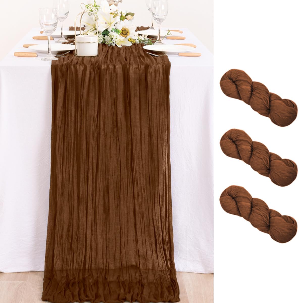 Ivory Cheesecloth Table Runner Farmhouse Fall Table Runner 10ft, 12 Pack