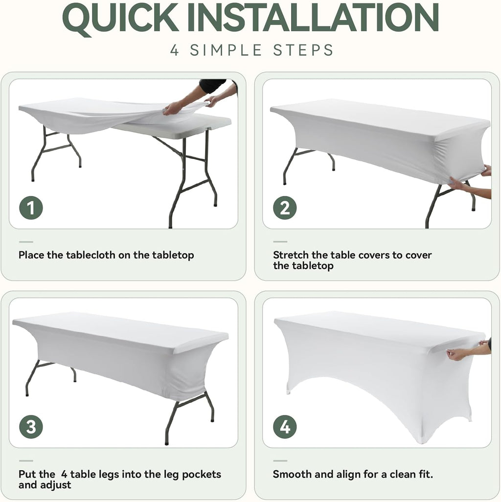 VidaFete Classic Series 140GSM Spandex Tablecloth 2Pcs, 6ft, White