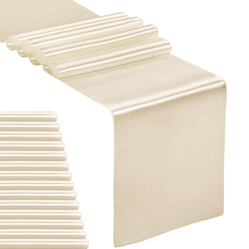 10-Pack Satin Table Runner Light Gold 12 x 108 inches Long, Table Runners for Wedding, Birthday Parties, Banquets Decorations（10 Pack, 12x108 Inch, Light Gold）
