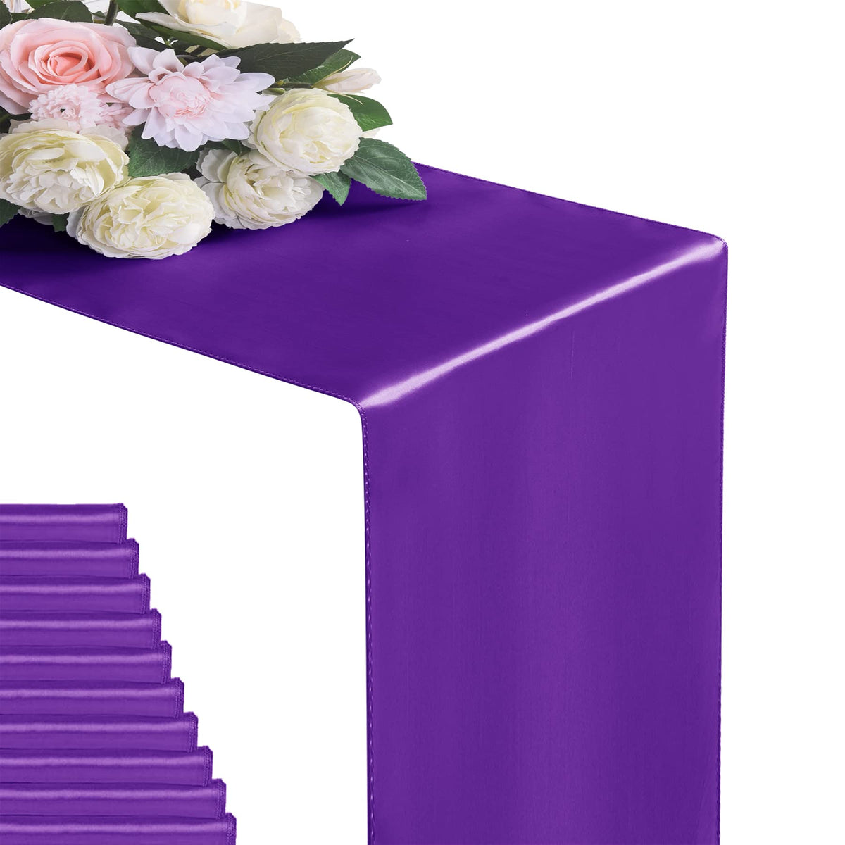 12Pack Table Runner 12 x 108 Inches Satin Silk Table Runner for Wedding, Birthday Party, Banquets, Graduations Decoration, fit Rectange and Round Table-Purple