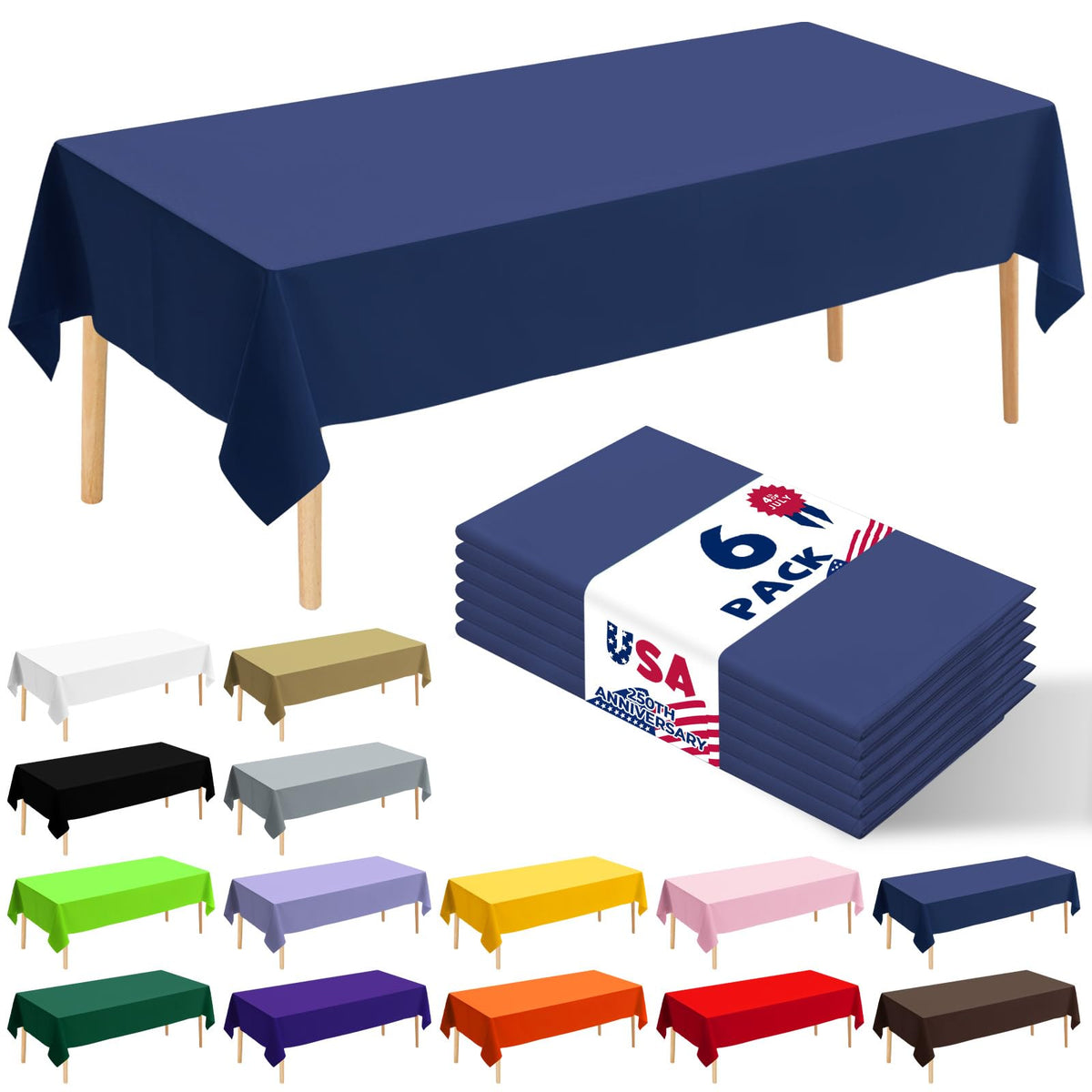 6 Pack Happy Birthday Plastic Tablecloths, 108" x 54" Rectangle Disposable Table Covers for Picnic Birthday Wedding Parties (Balloon)