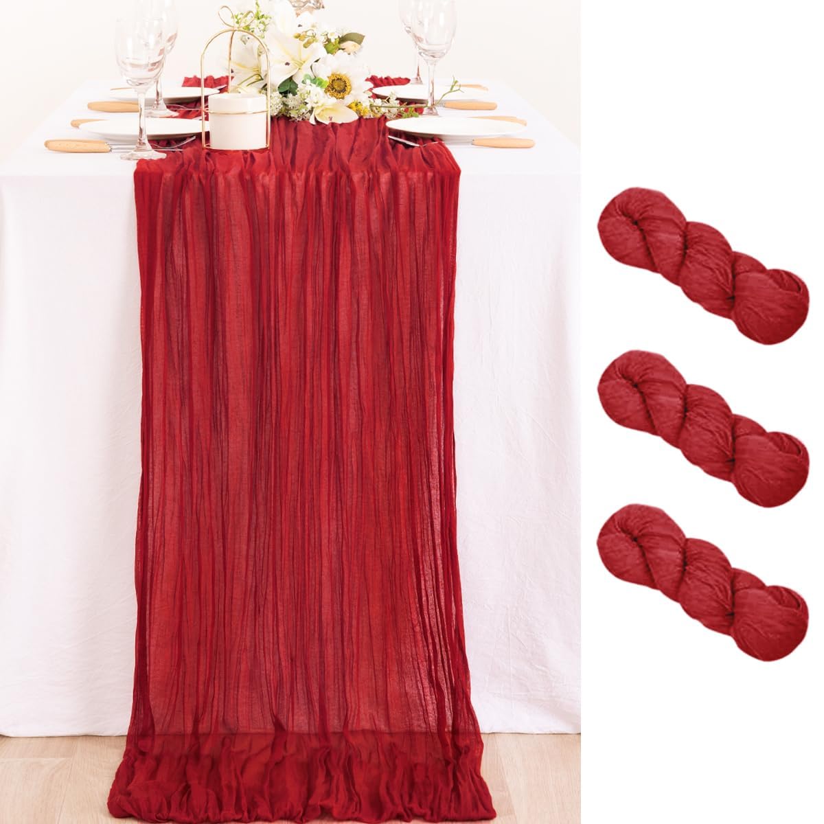 Ivory Cheesecloth Table Runner Farmhouse Fall Table Runner 10ft, 12 Pack