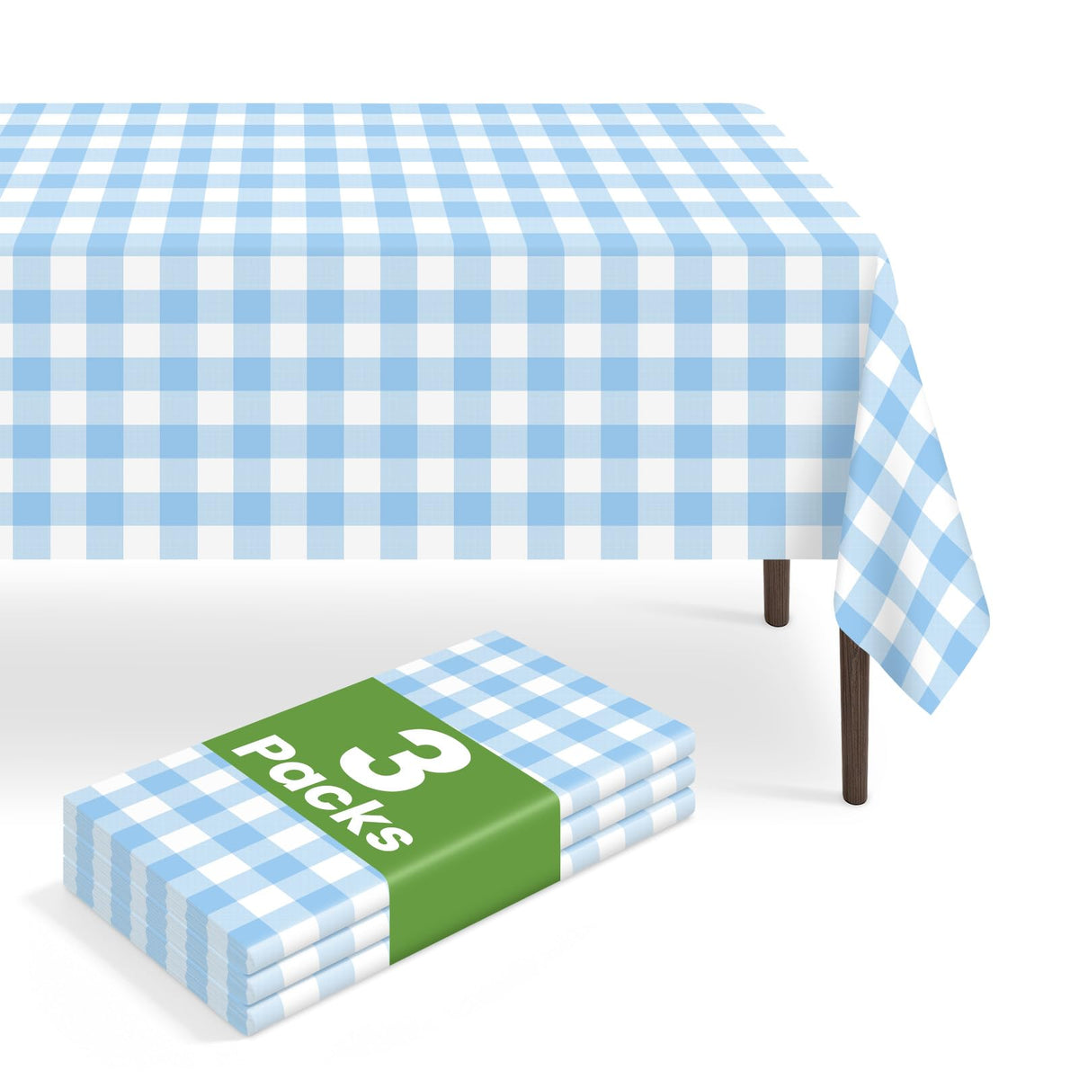 6 Pack Disposable Blue Gingham Plastic Tablecloth, 54 x 108 Inch