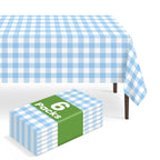 6 Pack Disposable Blue Gingham Plastic Tablecloth, 54 x 108 Inch