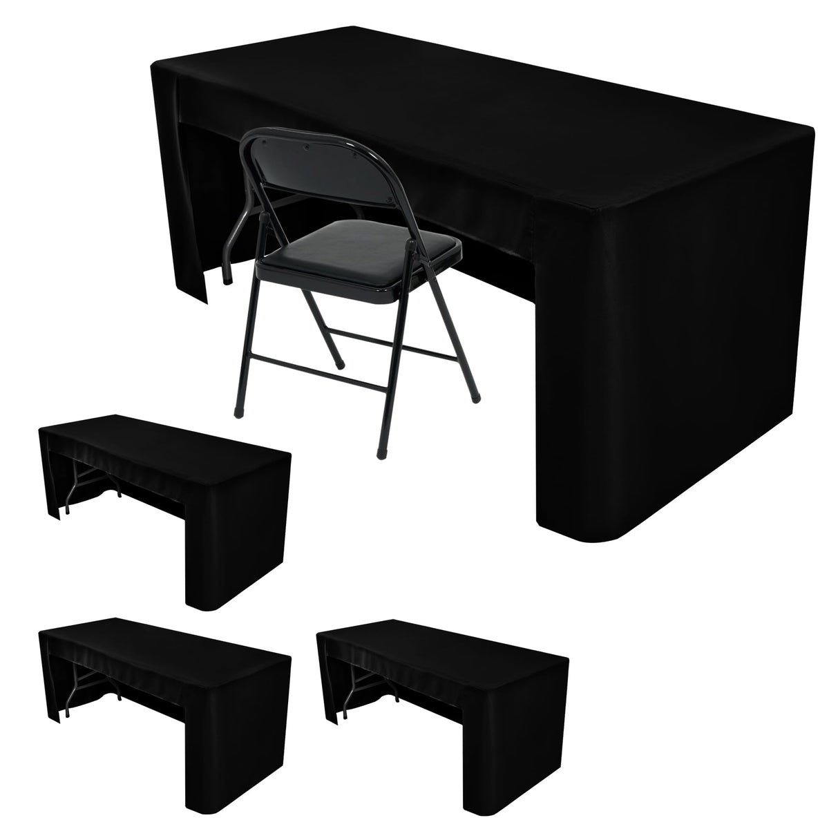 HolidayIdeas 4-Pack 6ft Open Back Fitted Tablecloths for Craft Shows Black