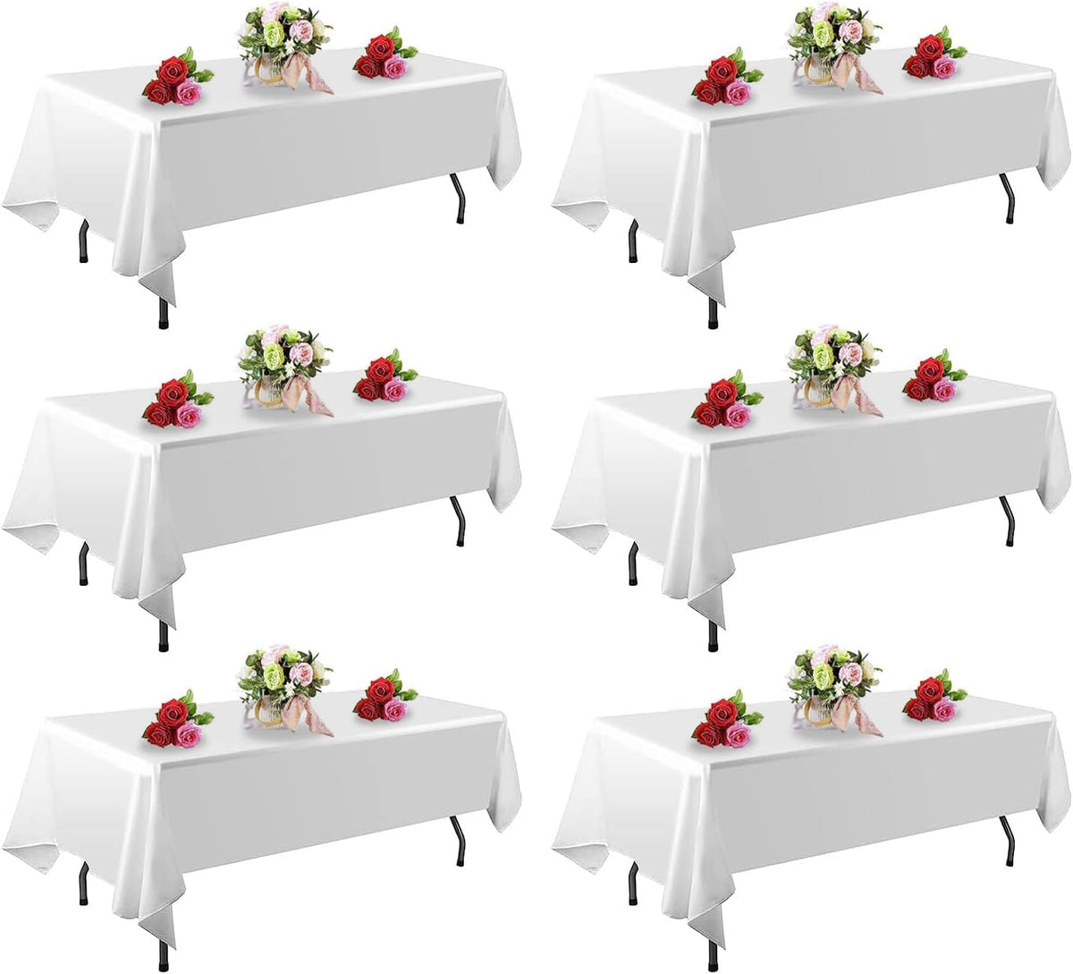 FINDYOU Ivory 6 Pack Polyester Table Cloth 60 x 102 Inch, Rectangle Tablecloths for 6 Foot Tables Washable Table Cloth for Party Wedding