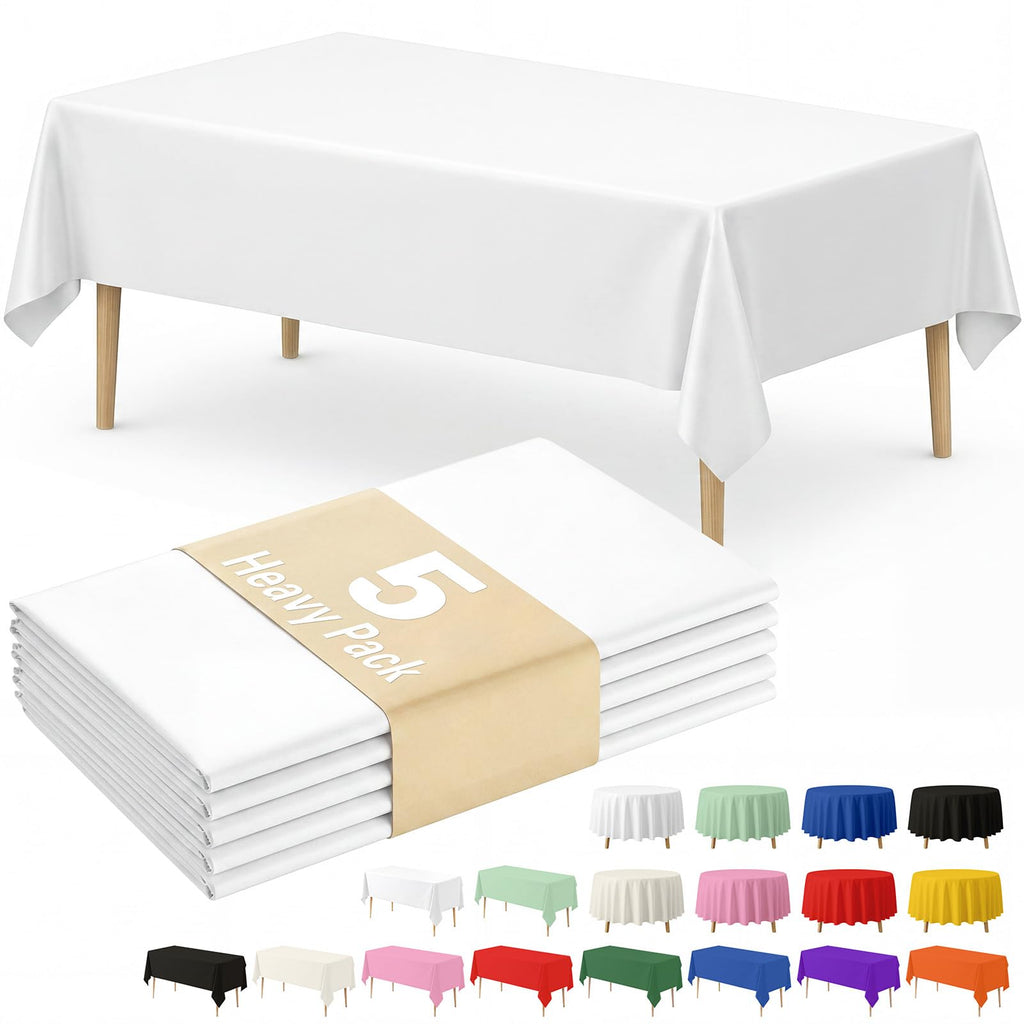 Fixwal 8 Pack Disposable White Rectangle Plastic Tablecloth, 70 x 120 Inch