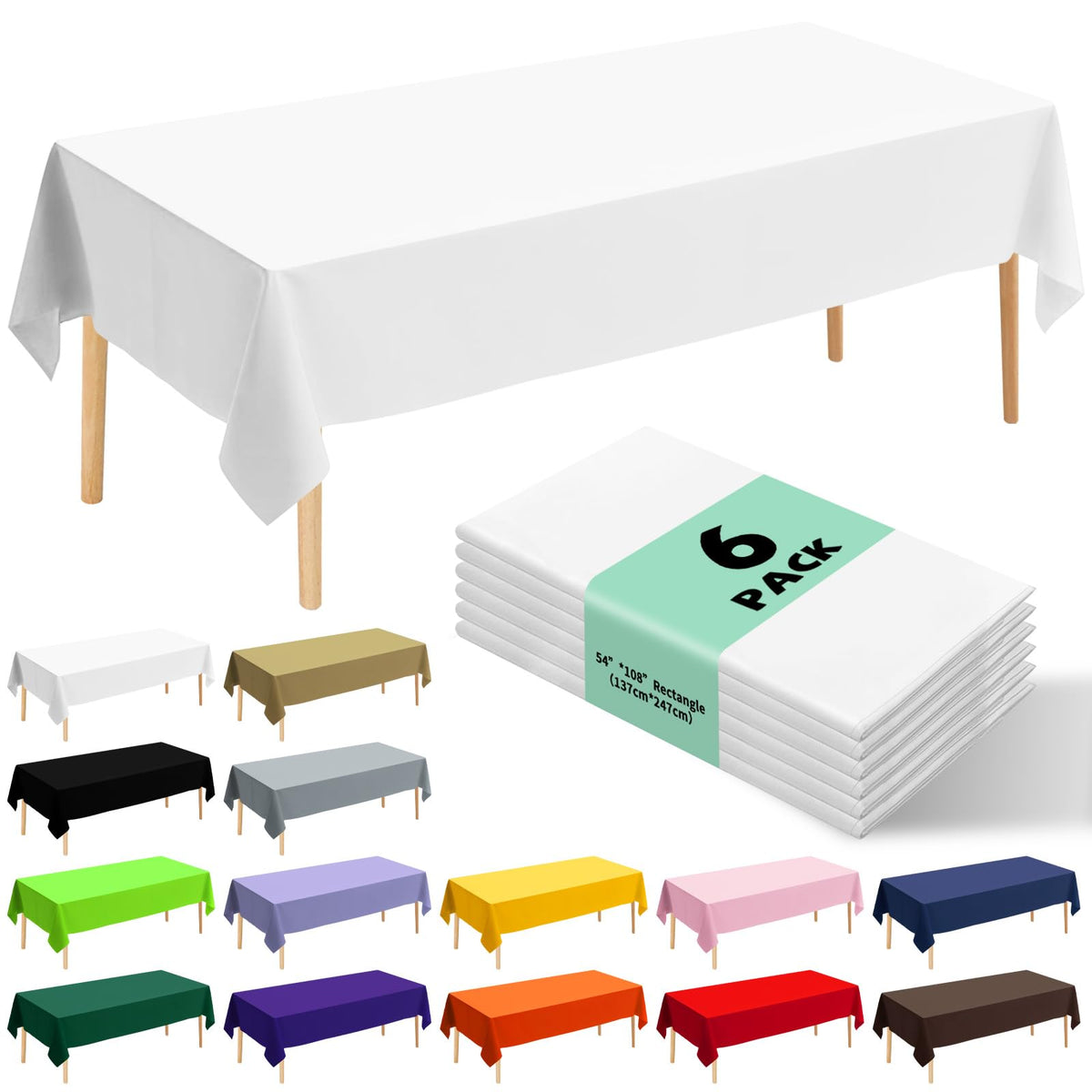 6 Pack Happy Birthday Plastic Tablecloths, 108" x 54" Rectangle Disposable Table Covers for Picnic Birthday Wedding Parties (Balloon)