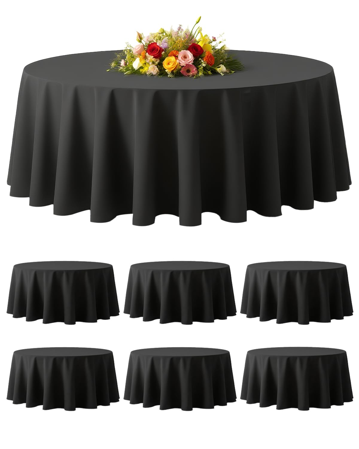 BESTVIP 6 Pack 120" Ivory Round Tablecloths | Fits 48"-78" Tables | Polyester Washable Fabric for Wedding, Party, Buffets,Banquet, Restaurant