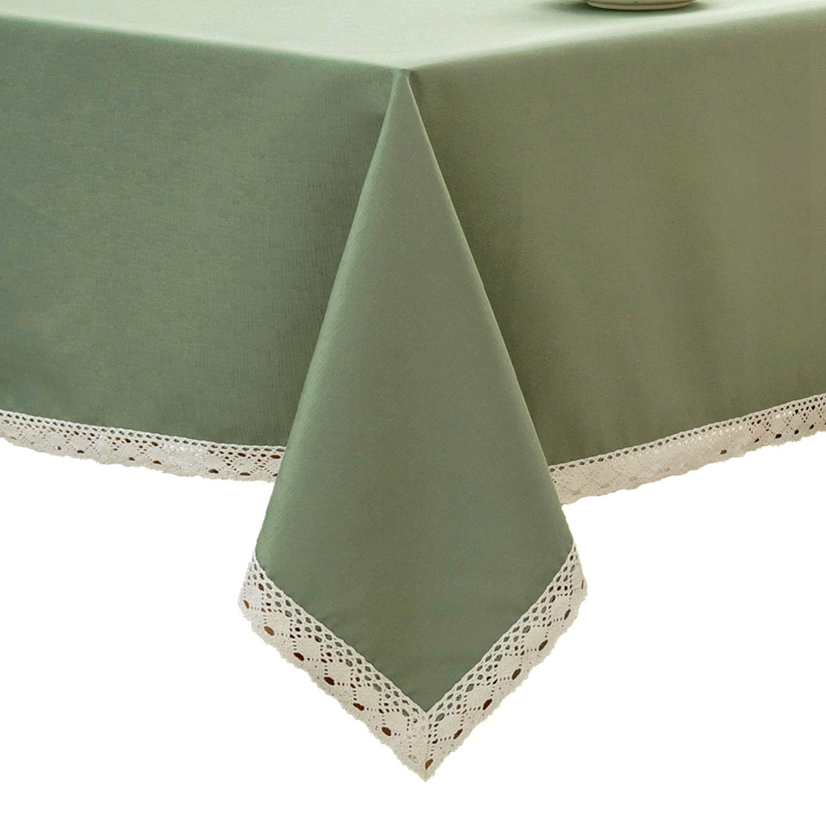 EHouseHome Faux Linen Tablecloth with Lace Trim - Waterproof/Spill Proof/Stain Resistant/Wrinkle Free/Oil Proof - for Banquet, Parties, Dinner,Kitchen,Wedding,Coffee,Holiday,Flax,Rectangle 60x84Inch