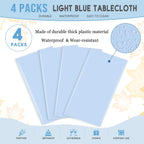 4 Pcs Light Blue Tablecloth 54 X 108 Inch Disposable Plastic Blue Tablecloths Waterproof Table Cloth Rectangular Table Cover for Boy Birthday Baby Shower Outdoor Picnic Party Decorations