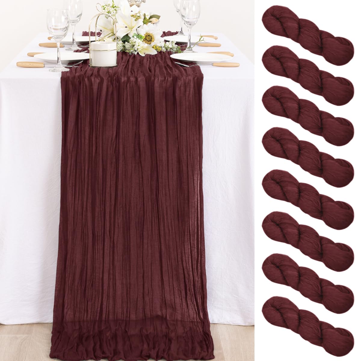 Ivory Cheesecloth Table Runner Farmhouse Fall Table Runner 10ft, 12 Pack