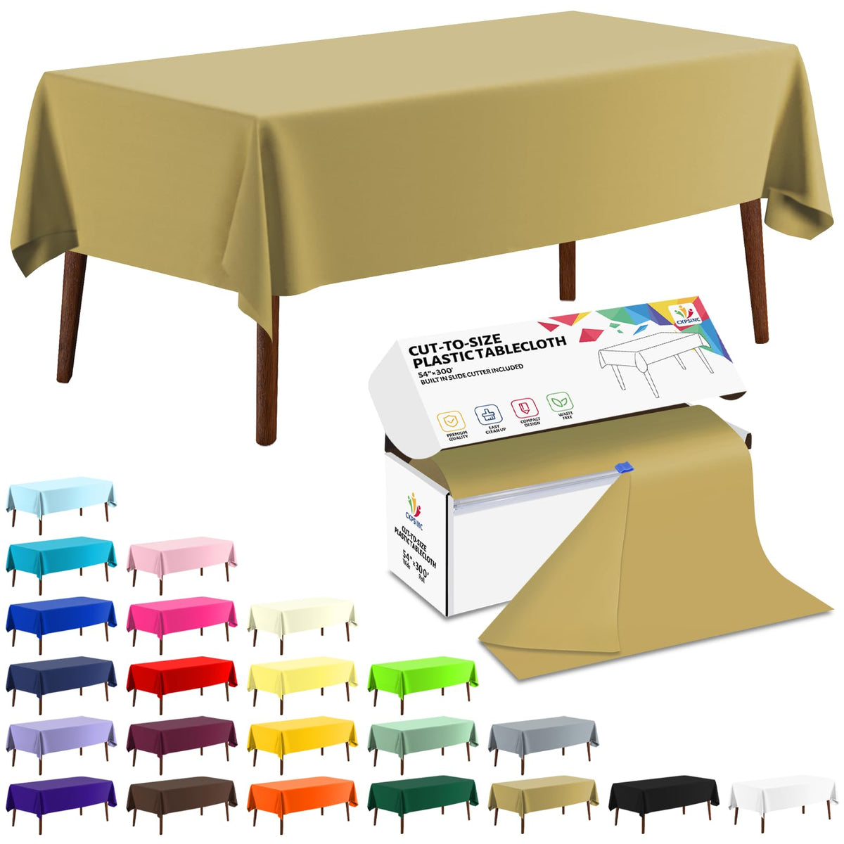 CXPSINC White Plastic Table Cloth Disposable Tablecloth Roll 54 Inch X 300 Feet Plastic Table Cover Roll with Slide Cutter for Picnics, Parties, Banquet, Birthdays, Weddings