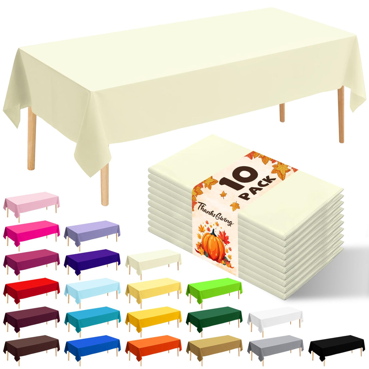 10 Pack Gold Round Tablecloth 84 Inch Round Plastic Table Cloth Disposable Waterproof Table Cover for Wedding Birthday Bridal Shower Party Decorations