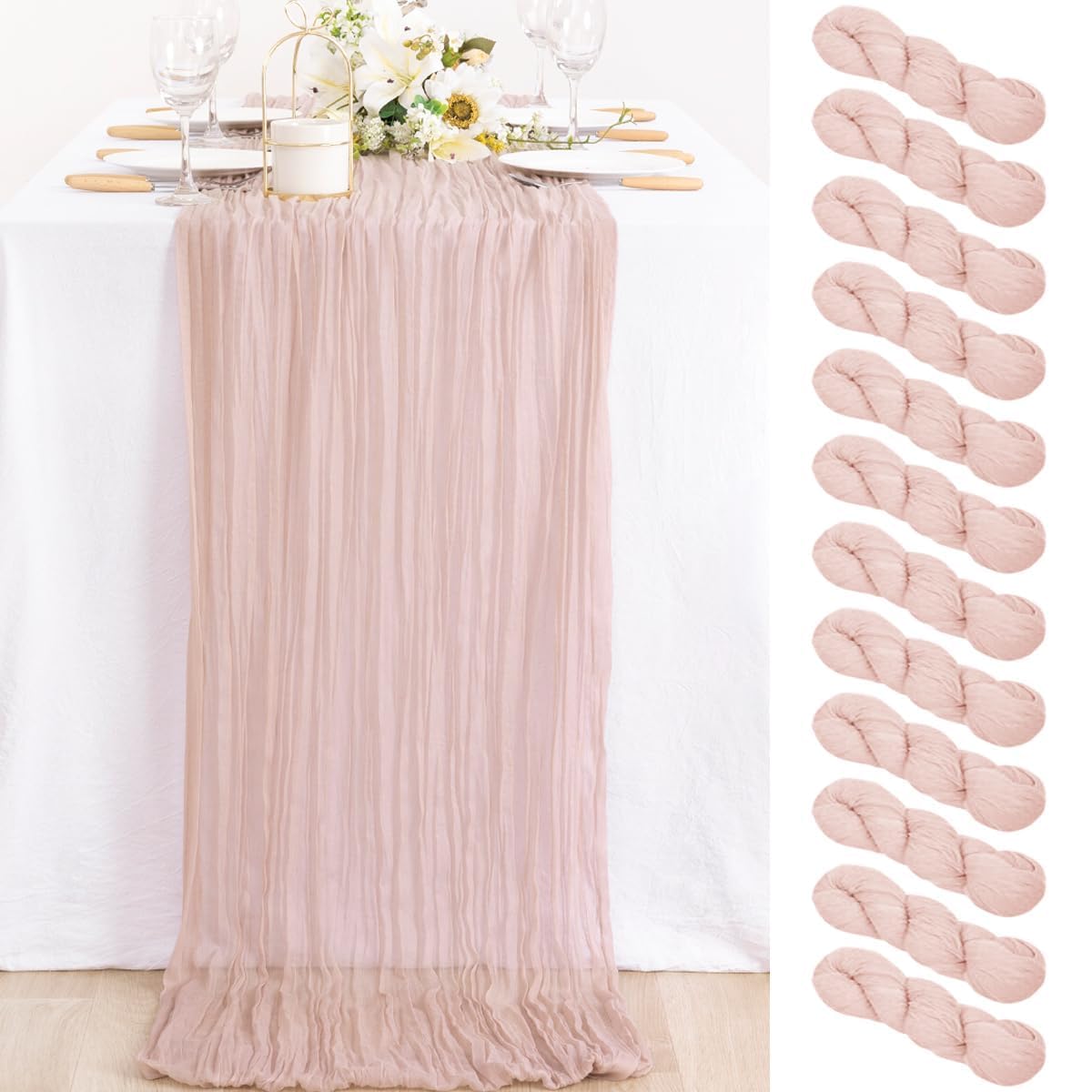 Ivory Cheesecloth Table Runner Farmhouse Fall Table Runner 10ft, 12 Pack