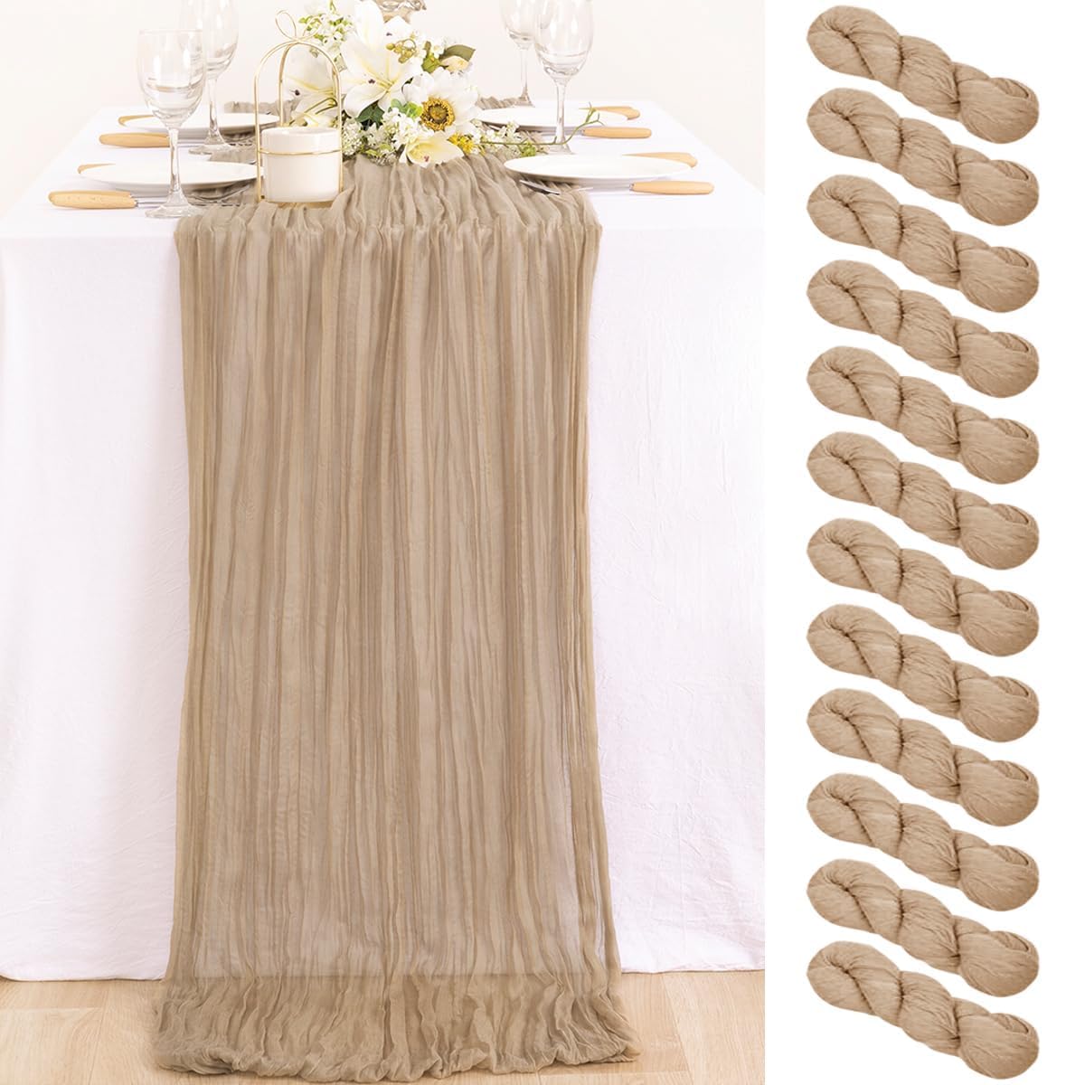 Ivory Cheesecloth Table Runner Farmhouse Fall Table Runner 10ft, 12 Pack