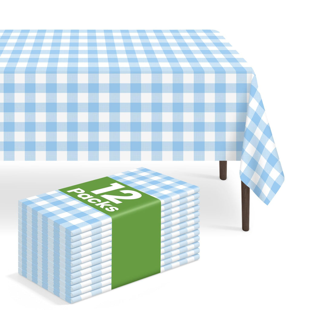 6 Pack Disposable Blue Gingham Plastic Tablecloth, 54 x 108 Inch