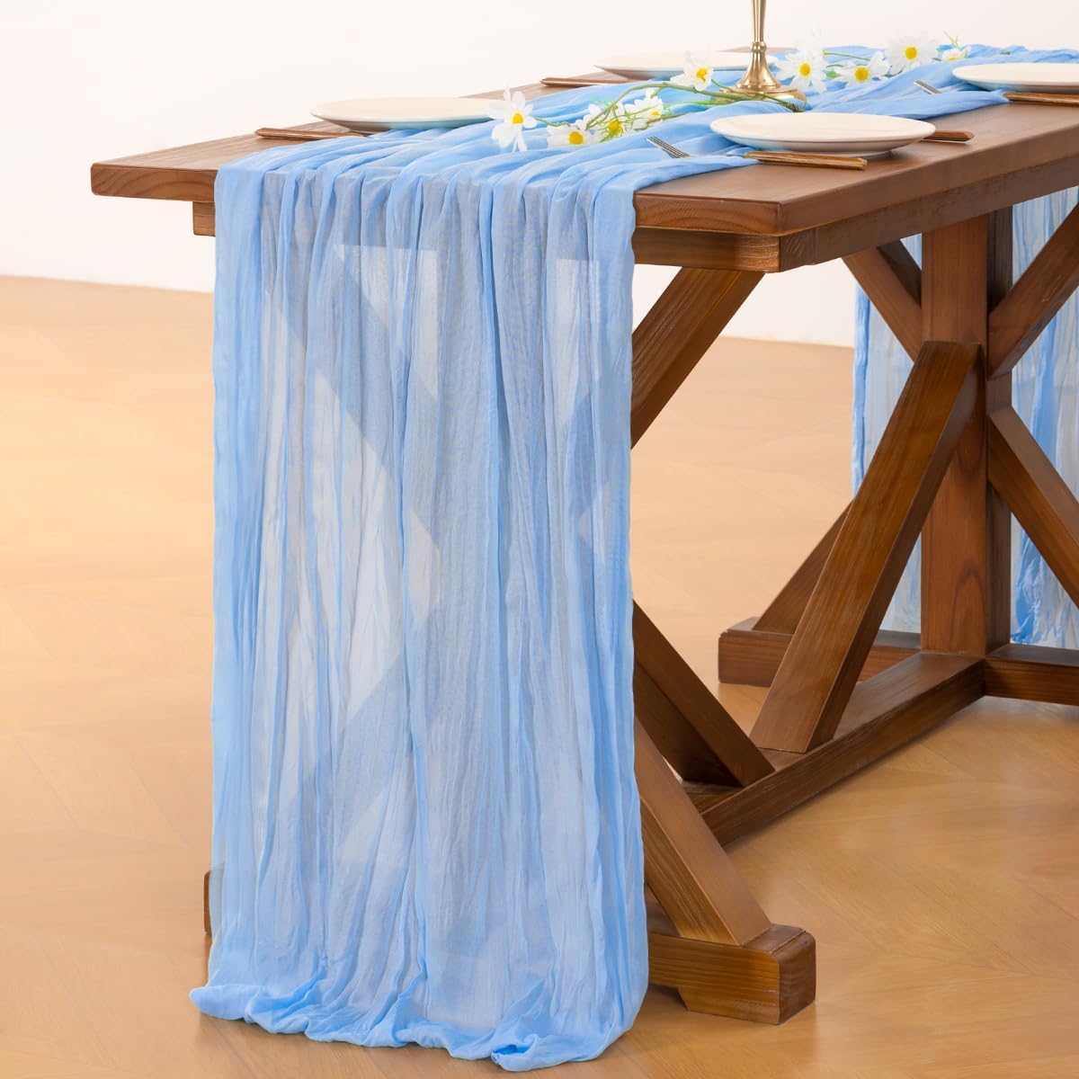 Blue Cheesecloth Table Runner Fall Boho Wedding Birthday Party Home Decor