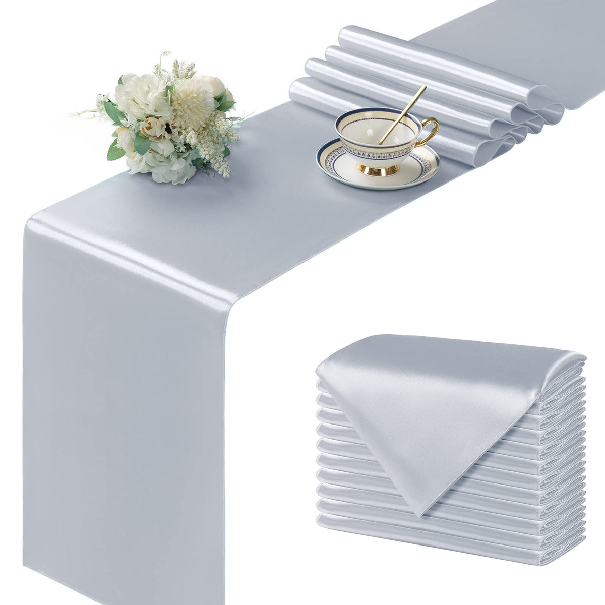 Manyshofu Silver Satin Table Runner 12x108 - 12 Pieces