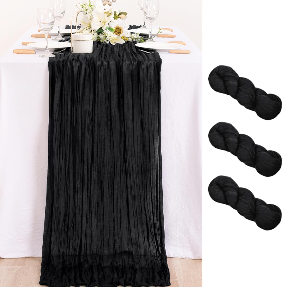 Ivory Cheesecloth Table Runner Farmhouse Fall Table Runner 10ft, 12 Pack